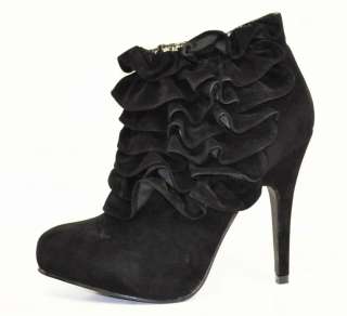 FAHRENHEIT Black Ruffle Ankle Boots/Bootie Womens 7  