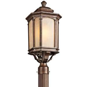   Light Outdoor Post Lantern, Brown Stone with Umber Etched Seedy Glass