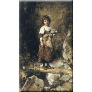  A Peasant Girl on a Footbridge 9x16 Streched Canvas Art by 