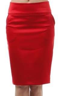  Stretch Sateen Knee Length Pencil Skirt with Pockets 