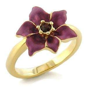  White Metal Gold Plated Ring with Amethyst CZ   Flower 