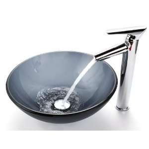    12mm 1800CH Frosted Black Glass Vessel Sink and Decus Faucet, Chrome