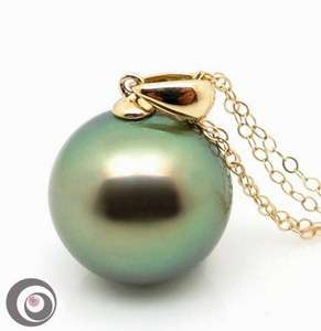 FLAWLESS LARGE 12.9mm OFF ROUND GENUINE TAHITIAN PEARL SOLID 14K GOLD 