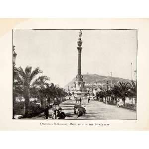 com 1904 Print Columbus Monument Montjuich Barcelona Spain La Rambla 