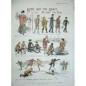   1894 Colour Print Ice Skating Men Women Arthur Hopkins