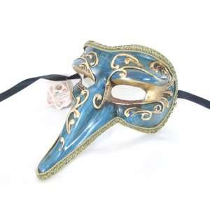   Blue Capitano Commedia Venetian Nose Masquerade Mask