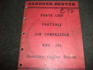 Gardner Denver WBG 315 air compressor parts list  
