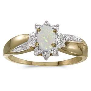  14k Yellow Gold October Birthstone Oval Opal And Diamond 