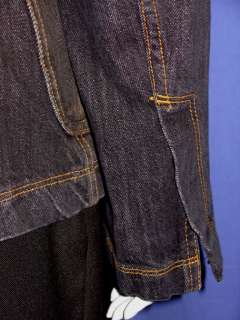 Color/Fabric Dark blue denim with varied tan wash and gold top 