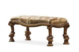 Antiqued Cognac Italian Rococo Bench with Rope Legs  