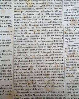 Rare 1848 Old Newspaper CALIFORNIA GOLD RUSH Jewish Jews Jerusalem 