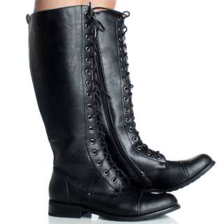   Up Knee High Boots Combat Black Flat Steam Punk Rocker Womens Size 6.5