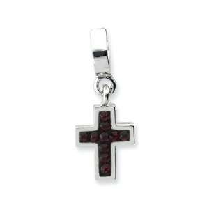  Sterling Silver and Black Crystal Cross Dangle Charm 