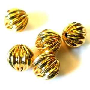  Gold Corrugated base metal bead. (8 pieces). 8mm dia. (5 