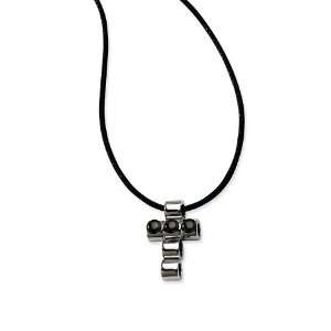  Stainless Steel Black Plated Beads Cross Necklace Jewelry