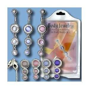  White cats eye Drop Circle Belly Button Ring & Necklace 