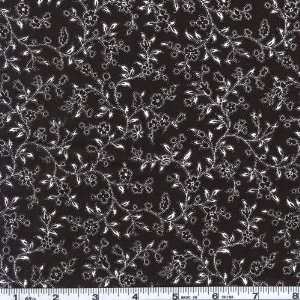  45 Wide Blanc et Noir Flowering Vines Black Fabric By 