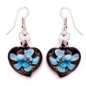  Bleek2Sheek Murano inspired Glass Blue and Black Heart 
