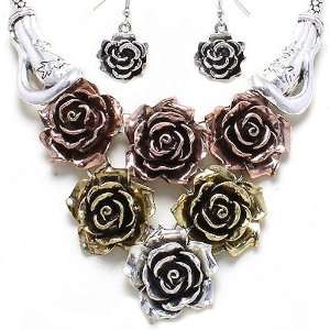   Bib Necklace and Earrings Set Elegant Trendy Floral Fashion Jewelry