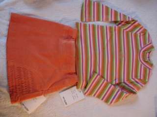 NWT *Deux Par Deux* 2 Piece Set Orange Corduroy Skirt & Striped Top 