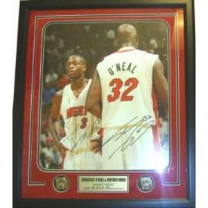  Dwyane Wade Shaquille ONeal Signed Framed Heat 16x20 