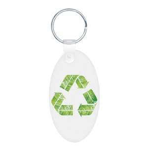  Aluminum Oval Keychain Recycle Symbol in Leaves 