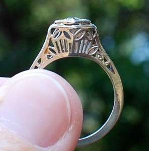 Vintage Old Mine Cut diamond ring 14k white gold engagement Antique 
