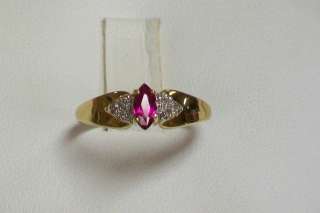   10K Yellow Gold Created Marquise Shape Ruby and Diamond Ring  