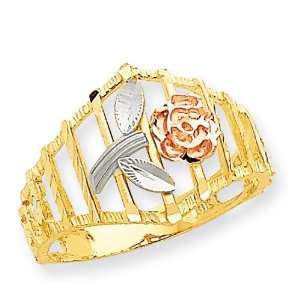  Diamond Cut Flower Ring in 14k Tri color Gold Jewelry