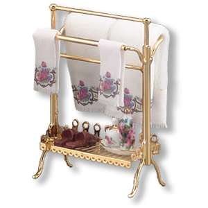 Dollhouse Miniature Reutter Brass Towel Stand Set  