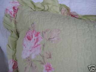 SHABBY PINK ROSES COTTAGE CHIC LARGE RUFFLES QUILT CHAIR SOFA PILLOW 