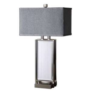   Lamp In Brushed Nickel Metal w/ Bevel Mirror Details