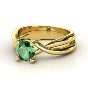  Entwined Ring, Round Emerald 14K Yellow Gold Ring Jewelry