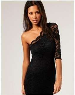   Sexy one shoulder floral mesh lace club party wear short dress  