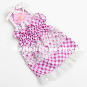 Party Wedding Pet Dogs Puppy clothes Pink Lattice Skirts Sling Dress 