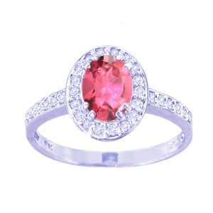  14K White Gold Small Oval Gemstone and Diamond Engagement Ring Pink 