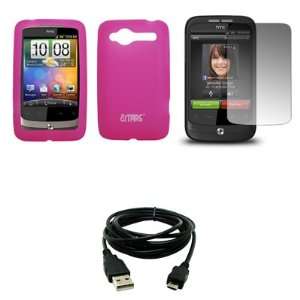 Hot Pink Silicone Skin Cover Case + Screen Protector + USB Data Cable 