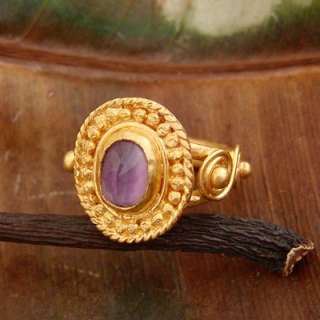   ROMAN STYLE 24K SOLID YELLOW GOLD AMETHYST RING BY OMER (22K)  