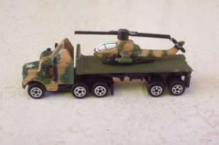 Semi Truck Cab n Flatbed Trailer w Helicopter Military Ground Micro 