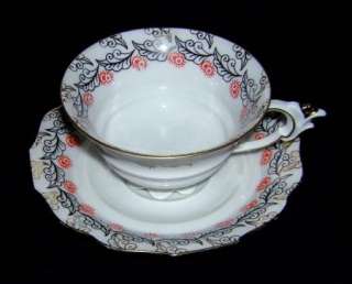 Vintage RS Tillowitz Art Deco Porcelain Gilt Gold Tea Cup & Saucer Set 