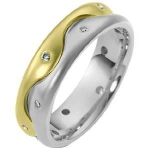  18 Karat Two Tone Gold Wave Style Diamond Band, 0.15 TCW 
