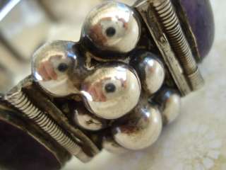 VINTAGE OLD WIDE MEXICO MEXICAN STERLING SILVER AMETHYST BEADS 
