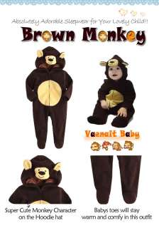   Girl Boys Hooded Fleece Jumpsuit Onepiece Suit Brown Monkey  