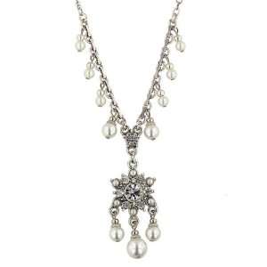  Tzarina Simulated White Pearl Chandelier Pendant Necklace 