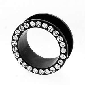  ACRYLIC FLESH TUNNEL G WITH CRYSTALS (WHITE) Gauge 2 Sold 