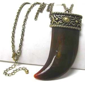  Large Tribal BROWN Elephant Tusk 30 Pendant Necklace and 