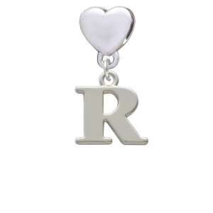   Silver Initial   R European Heart Charm Dangle Bead [Jewelry] Jewelry
