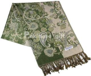 New 55% Pashmina 45% Silk Cashmere Scarf Wrap Shawl Jaquard Green 