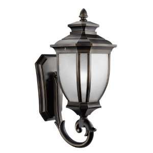   Light Outdoor Wall Mount Fixture, Rubbed Bronze with White Linen Glass