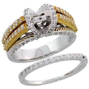 18k 2 Tone Gold Semi Mount Diamond Ring 2 Piece Wedding Set for Her, w 